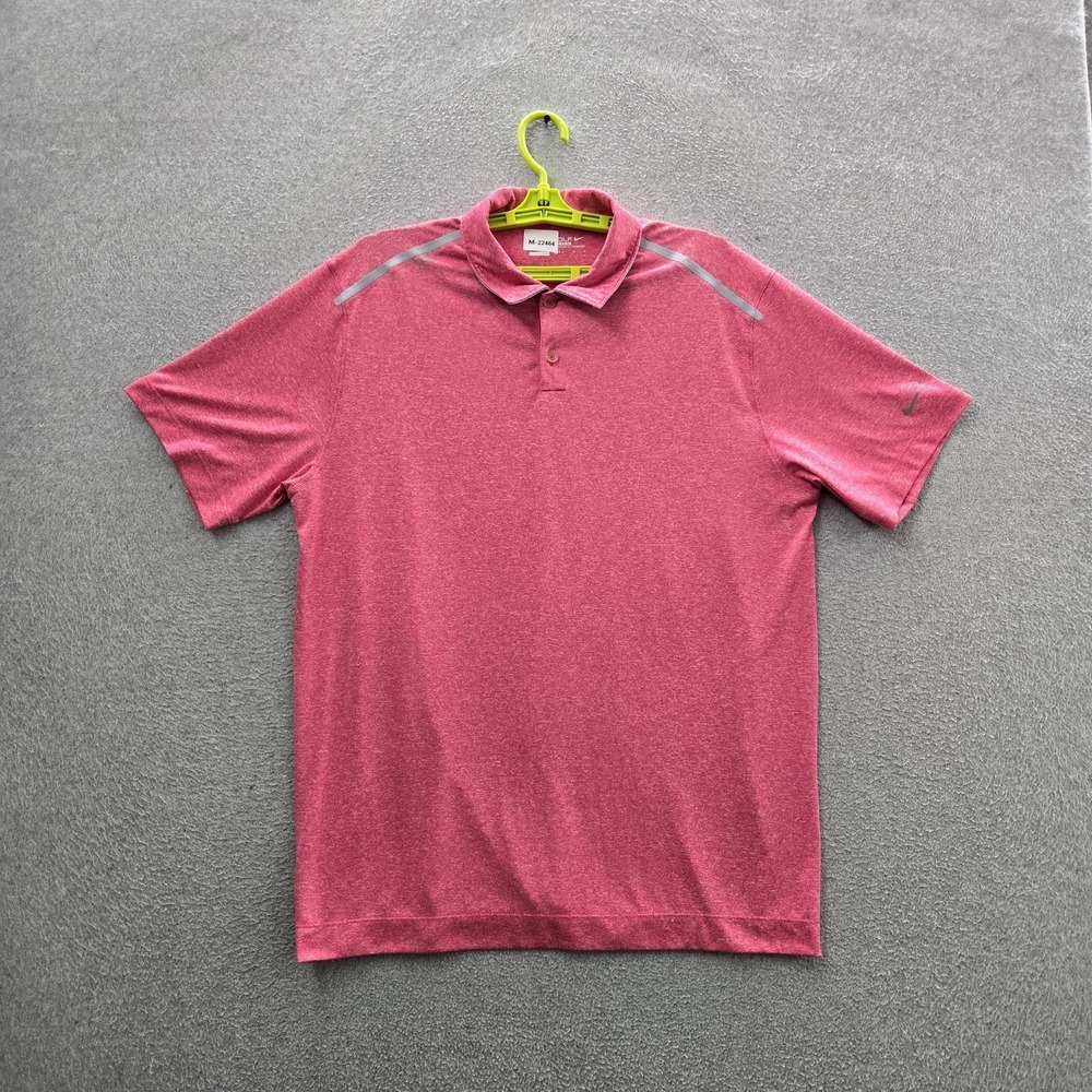 Nike Golf Men Polo L Pink Dri-Fit Tour Performance Logo‎ Short Sleeve